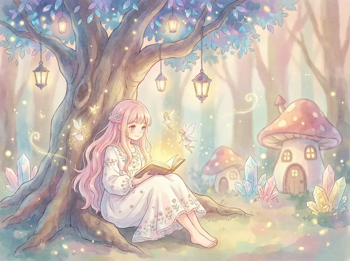 imgbb 反差 - 魔法森林中阅读故事书的粉发少女与精灵
